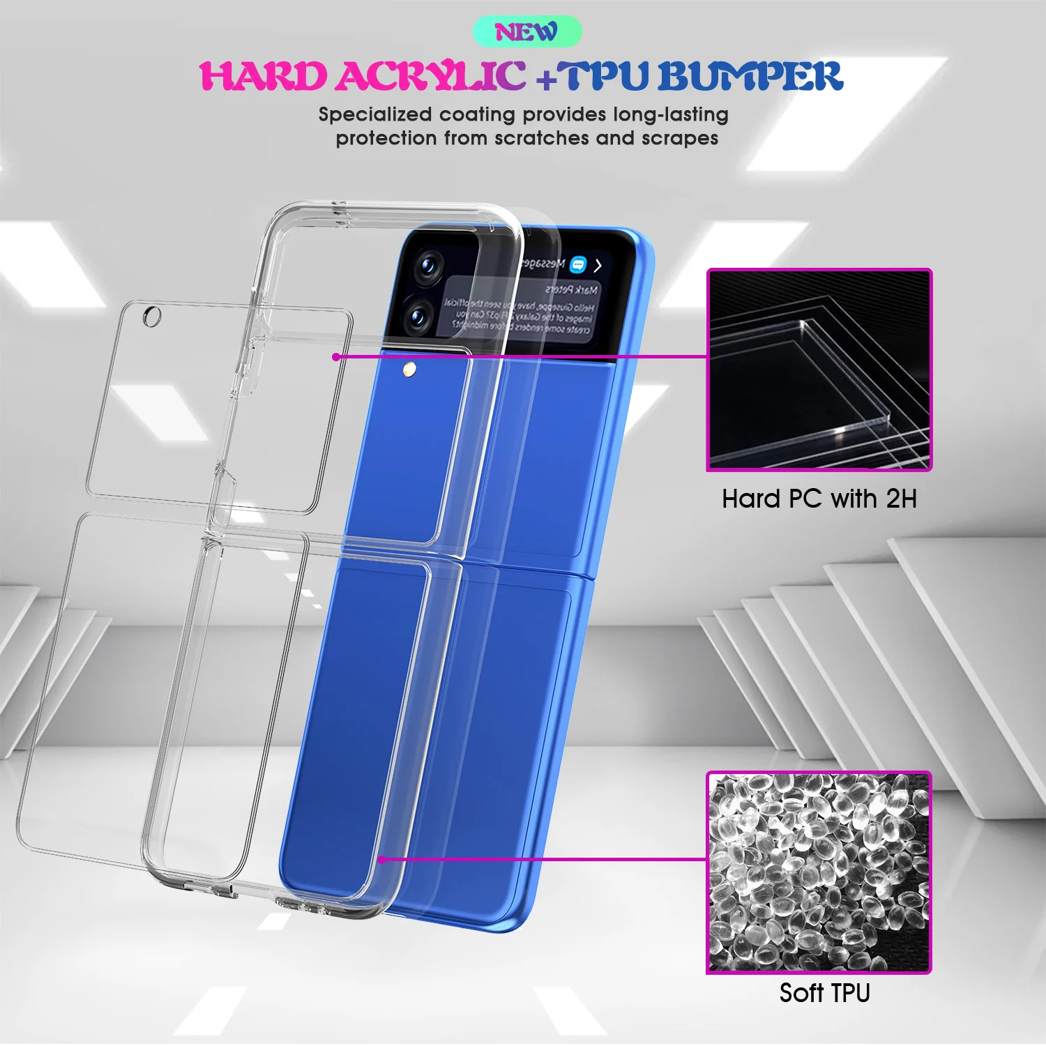 New Case For Samsung Galaxy Z Flip3 5G Clear Crystal Airbag Around Case Hard Acrylic Back Phone Case