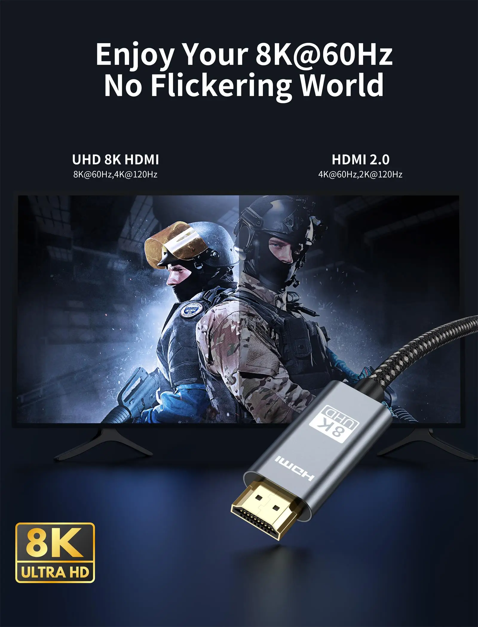 Hdmi 2 1 кабель 8k ультра hd высокоскоростной 4K @ 120 Гц 8K 60 3d hdr 48gps 3.3ft штекер-штекер