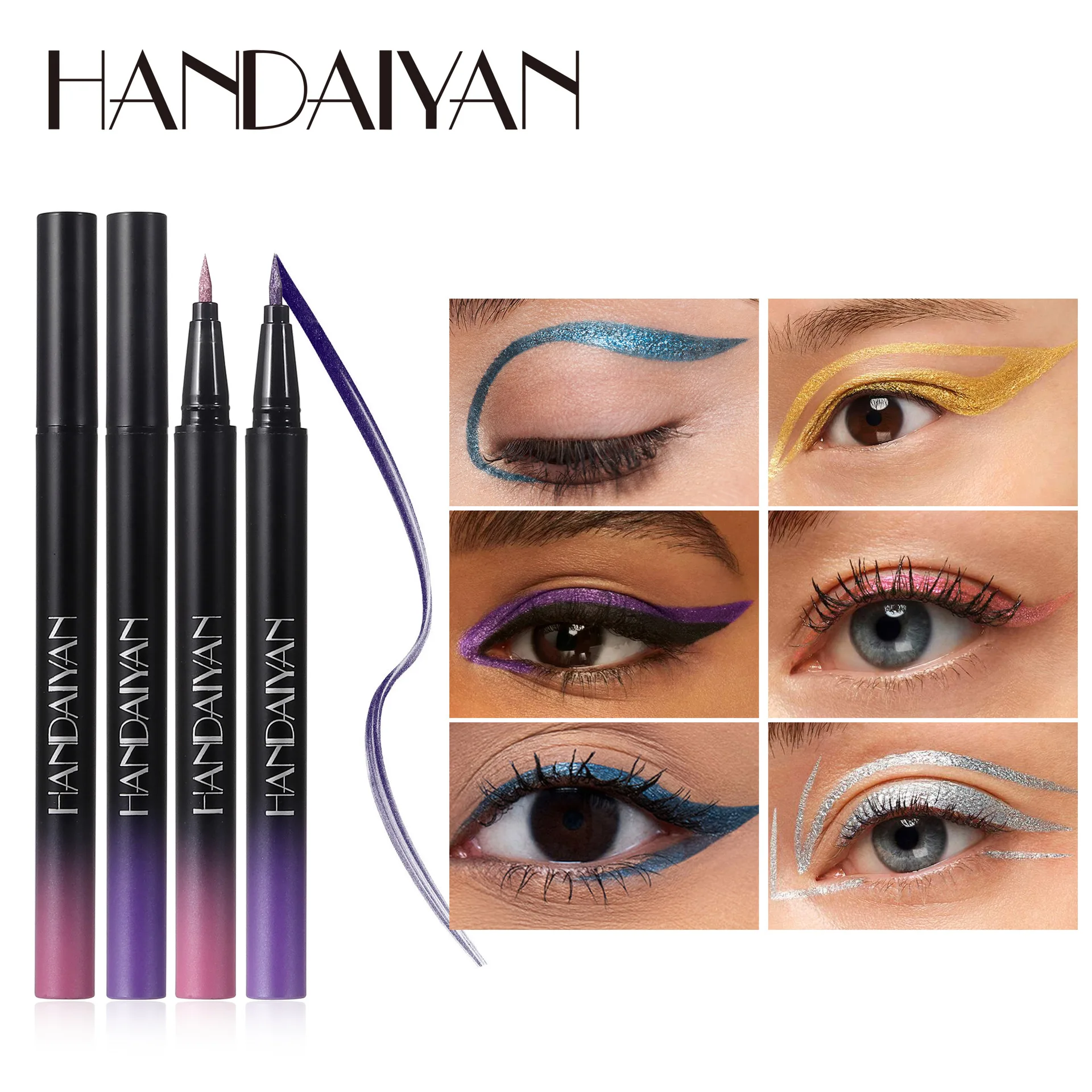 HANDAIYAN 10 Colors Glitter Liquid Eyeliner Long-wearing Waterproof And Non-smudging Metallic Shimmer Color Eye Liner Pens