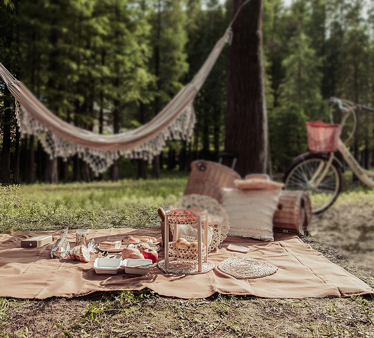 2021 new style high quality cotton canvas picnic rug blanket with waterproof mold proof treatment