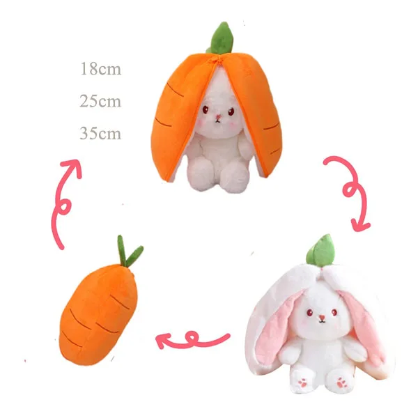 Двусторонняя мягкая игрушка на молнии с клубничным кроликом для детей играющих в подарок день рождения и т. д. 25 см