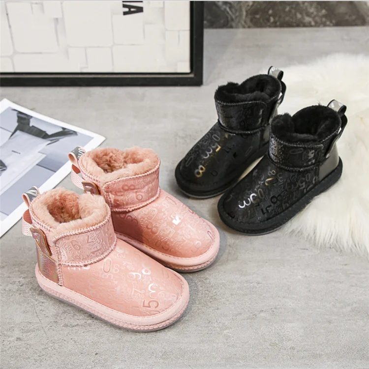 2021 boys and girls short boots big kids plus velvet warm non-slip sports