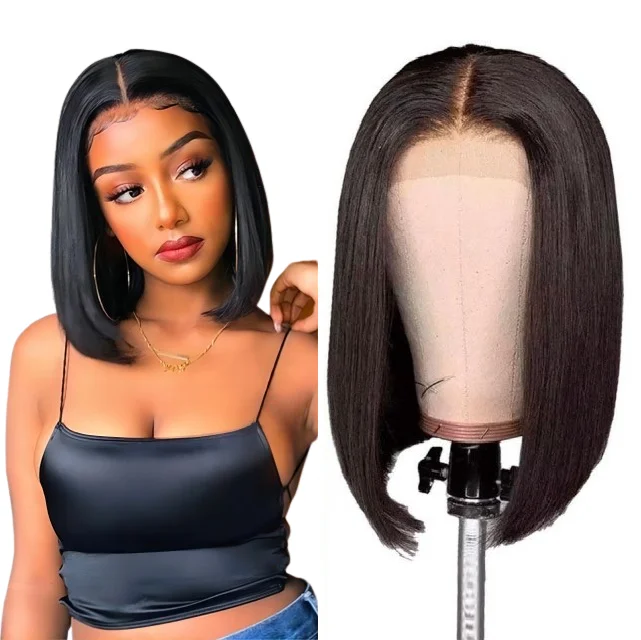 Cheap virgin Brazilian human hair wigs for black women 13x4 hd lace front bone straight short bob human hair wigs vendor
