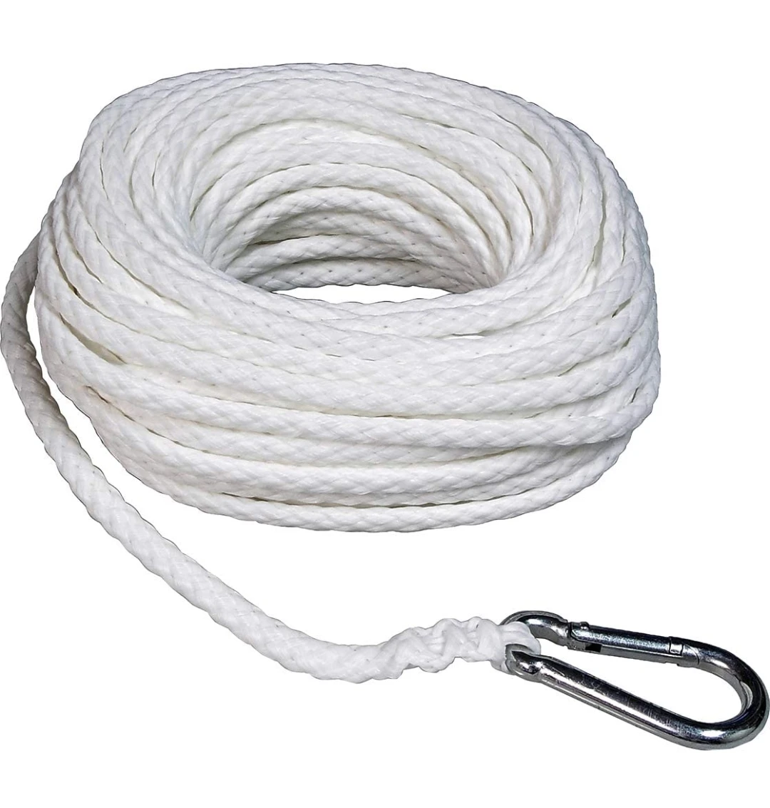 boat marine rope dock line s 1/4 in 50ft with Splicing FID 440lb broken Load Limit Floats on Water