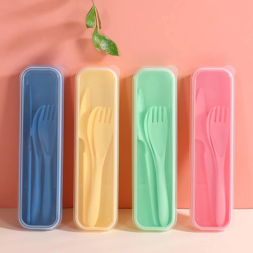 Wheat Straw Outdoor Portable Eco-friendly cutlery   Easy to clean and reusable Wheatstraw cutlery set with case