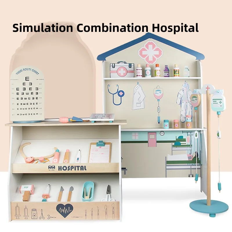 New Design Wooden Hospital Simulation Medicine Box Boy and Girl Play House Kids Pretend Doctor Play Set Educational Toys