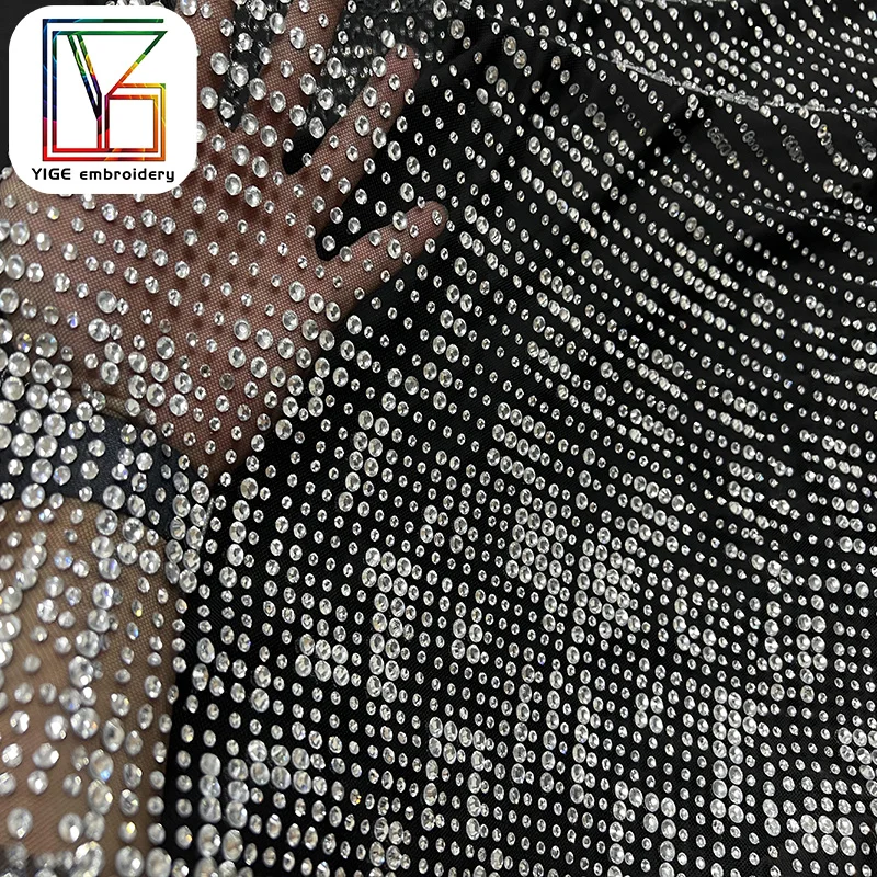 High Quality Swarovski Crystal Tulle Mesh Lace Fabric Luxury Bridal Dress Crystal Lace Fabric