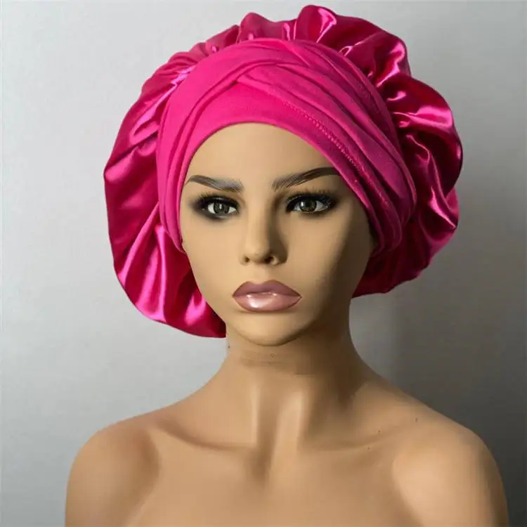 
Hot selling custom logo satin silk bonnet with tie band 