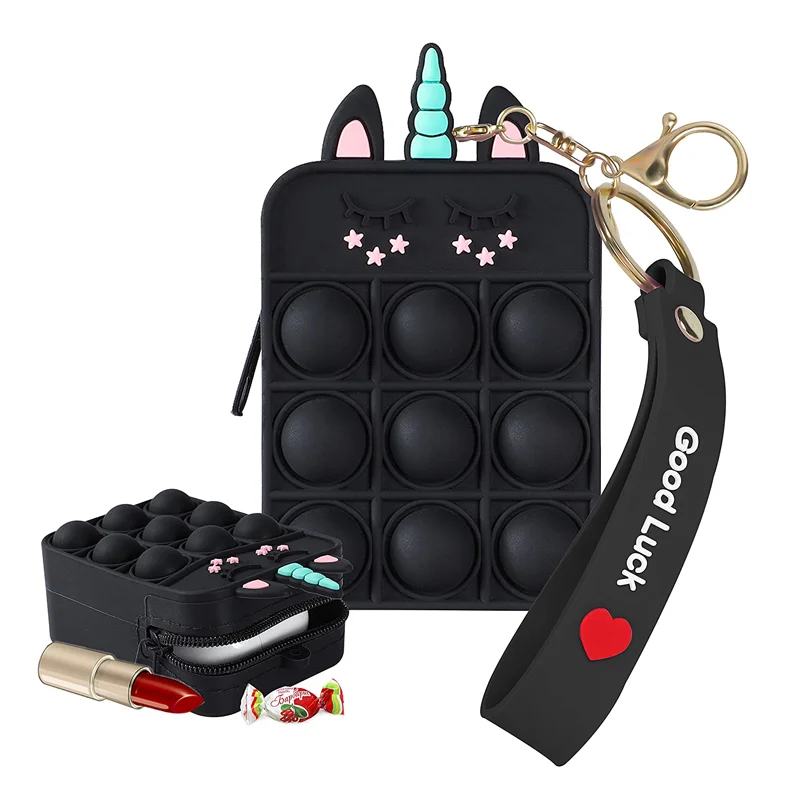 Push Poppet Its Fidget Toys Mini Small Unicorn Silicone Coin Wallet Purse Bag Keychain for Kids Girls