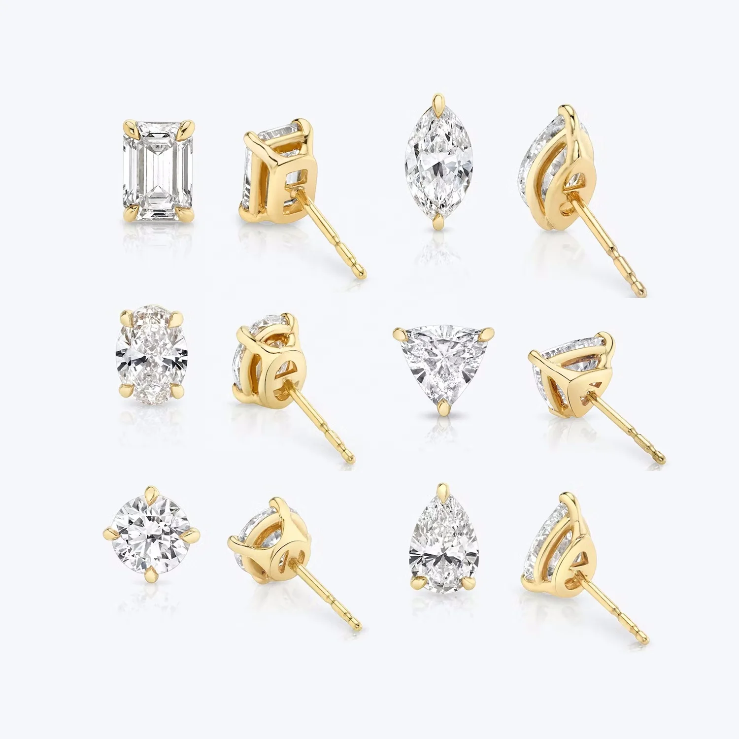 LOZRUNVE Minimalist Jewelry 925 Silver Solitaire Single Diamond Baguette Stud Earring Set Gold