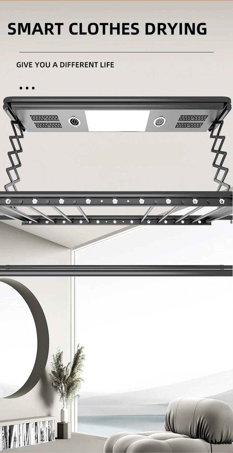 Electric clothes rack household multifunctional off-line voice remote control lighting lifting telescopic balcony clothes rack