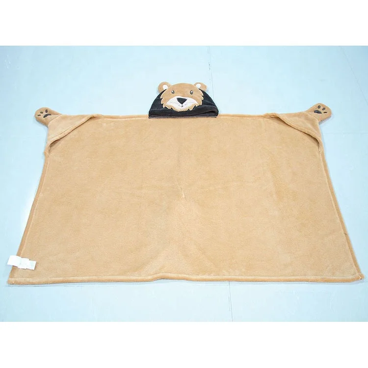 Cute Comforter Soft Animal Bear Rabbit Dog Frog Hooded Baby Blanket with Plush Toy