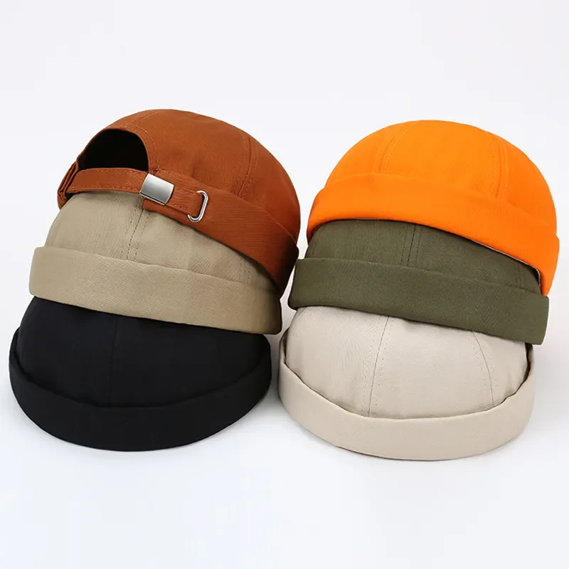 Retro visor brimless rolled cuff harbour skull docker melon cap no brim caps hats