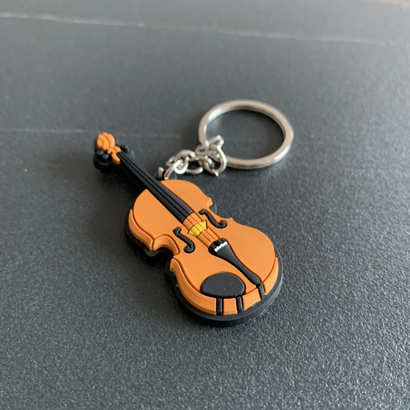 Low Moq 2D Embossed Custom Shaped Silicone PVC Rubber Violin Cute Key Chain