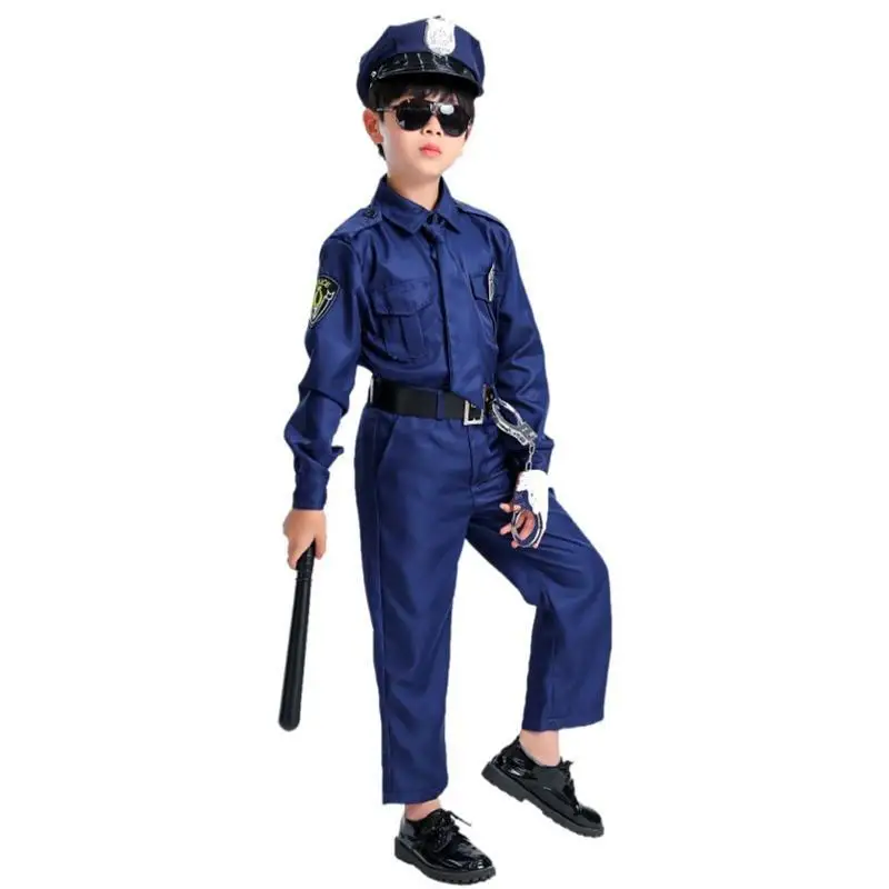 New Popular 3 Pieces Child kidsPolice Sheriff Costume Officer Costume for Kids with Handcuffs Bag Packing Halloween Outfits