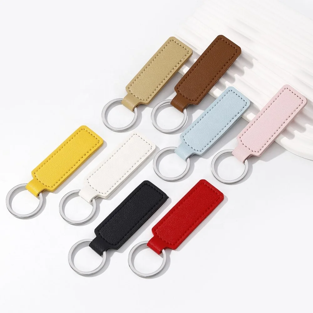 Factory Wholesale Blank Leather Keychain Metal Car Key Ring Luxury Rectangle PU Leather Key Chains