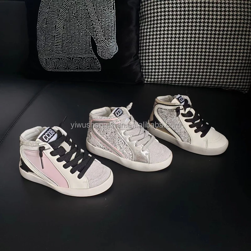 New Arrival Autumn Winter Sequin Star Pattern Children Shoes High Top Board Soft Sneakers for Kids Boys Girls