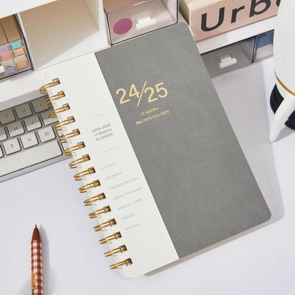 2025 Agenda Book Planner Daily Weekly Plan Book English A5 spiral binding Book Wholesale customizable 17 months planner