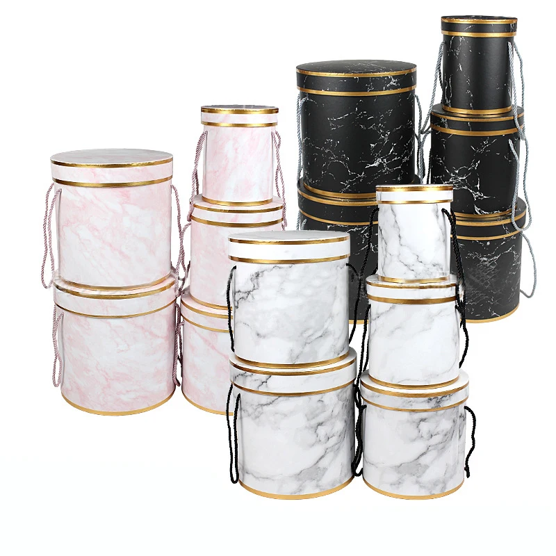 High Quality 5pcs/set Cylinder Flower Paper Box with Marble Pattern Printed