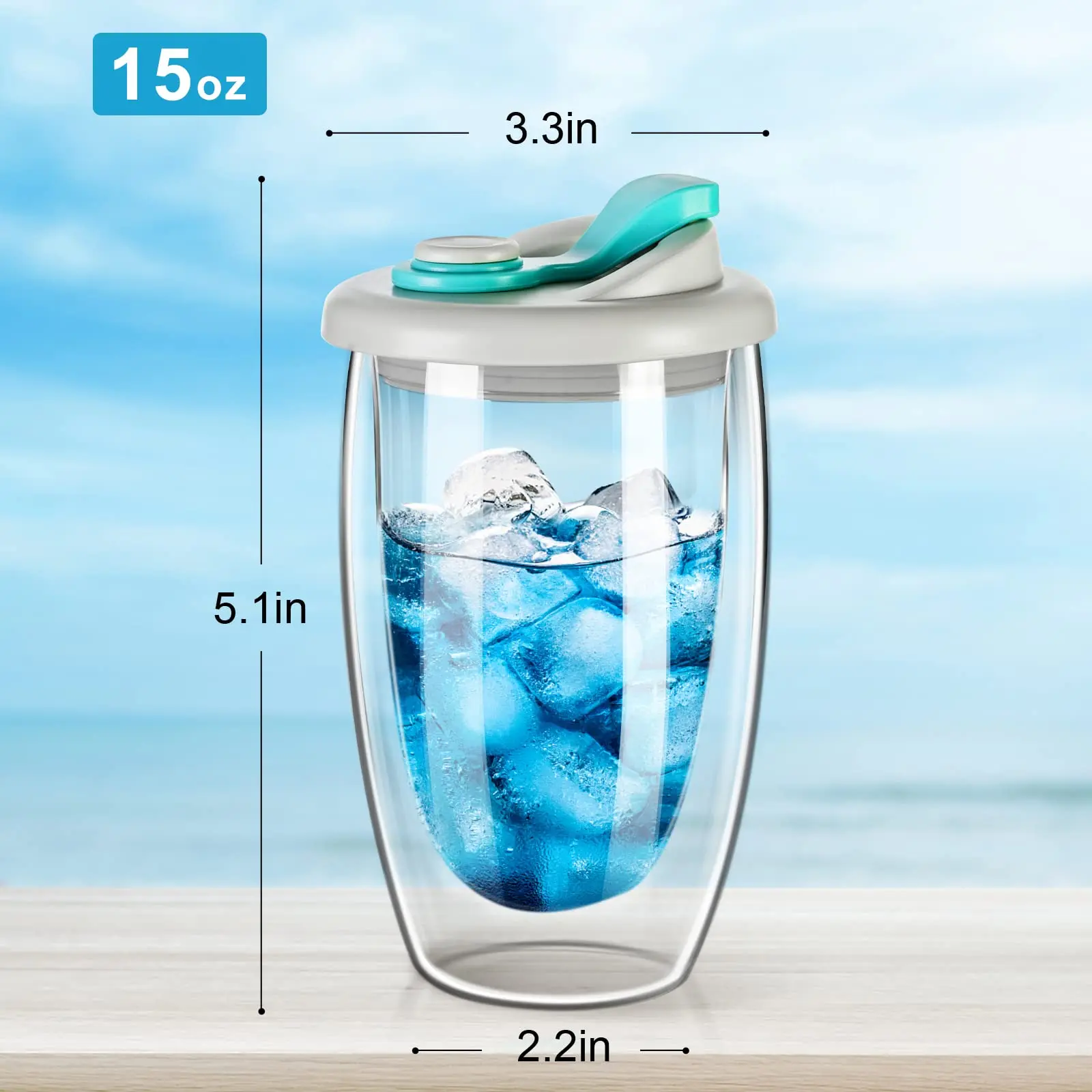 Ama-zon Hot Selling Double Walled Glass Coffee Cup High Borosilicate 15 OZ High Borosilicate  Glass Cup With Silicone Lid