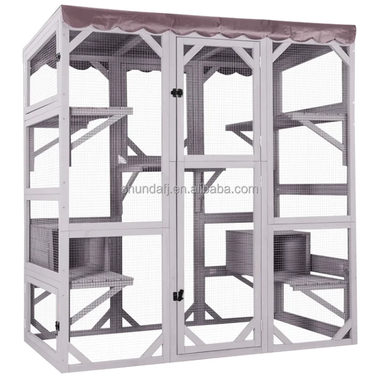 SDCH011 Outdoor Cat Enclosure Large Cat House for Mulitiple Cats Walk in Cage with Tarp Roof