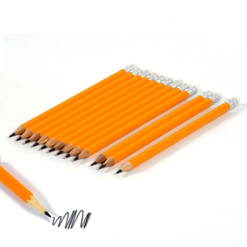 promotional logo printed  pencil graphite white linden wood yellow hb pencil with muti-color ferrul pencil school hb lapiz