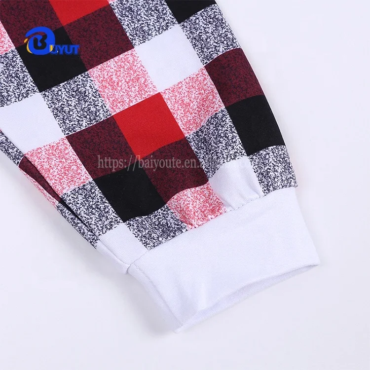Custom kids Plaid Christmas sweatpants Pajamas Family Suit unisex sublimation blank T shirts boys pattern shirts pants set