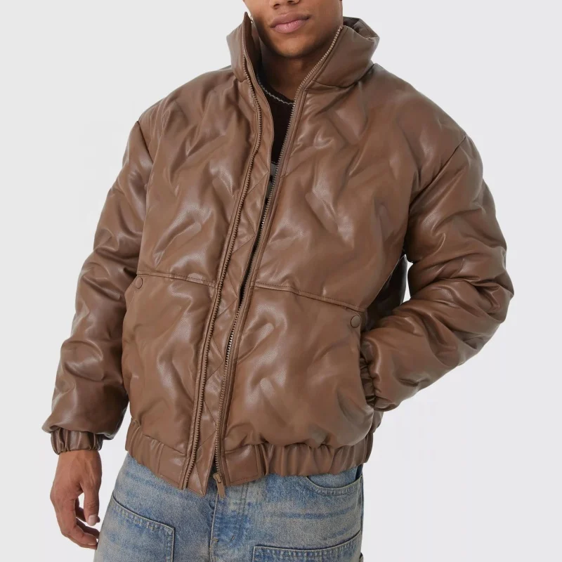 New Design Windbreaker Bubble Jacket Custom Logo Winter Zip Up Down Jackets Mens Leather Padded Puffer Jacket