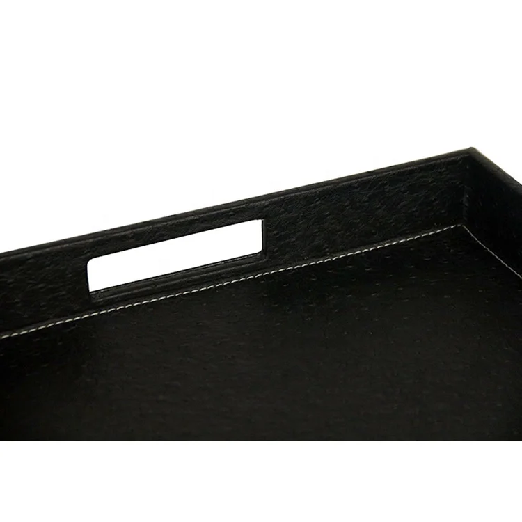 Black handmade wholesale square serving leather easy carry decoration room serving tray