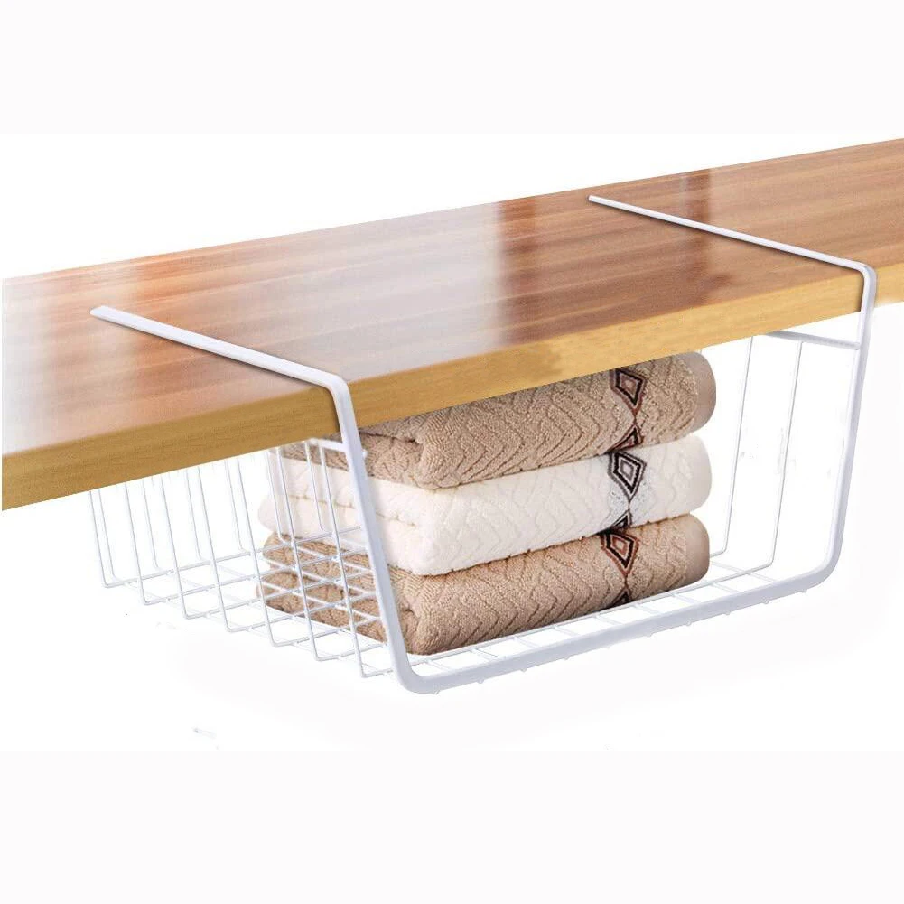 
Two Sizes Metal Iron Wire Laundry Hanging Storage Kitchen Cabinet Insert Under Shelf Basket 