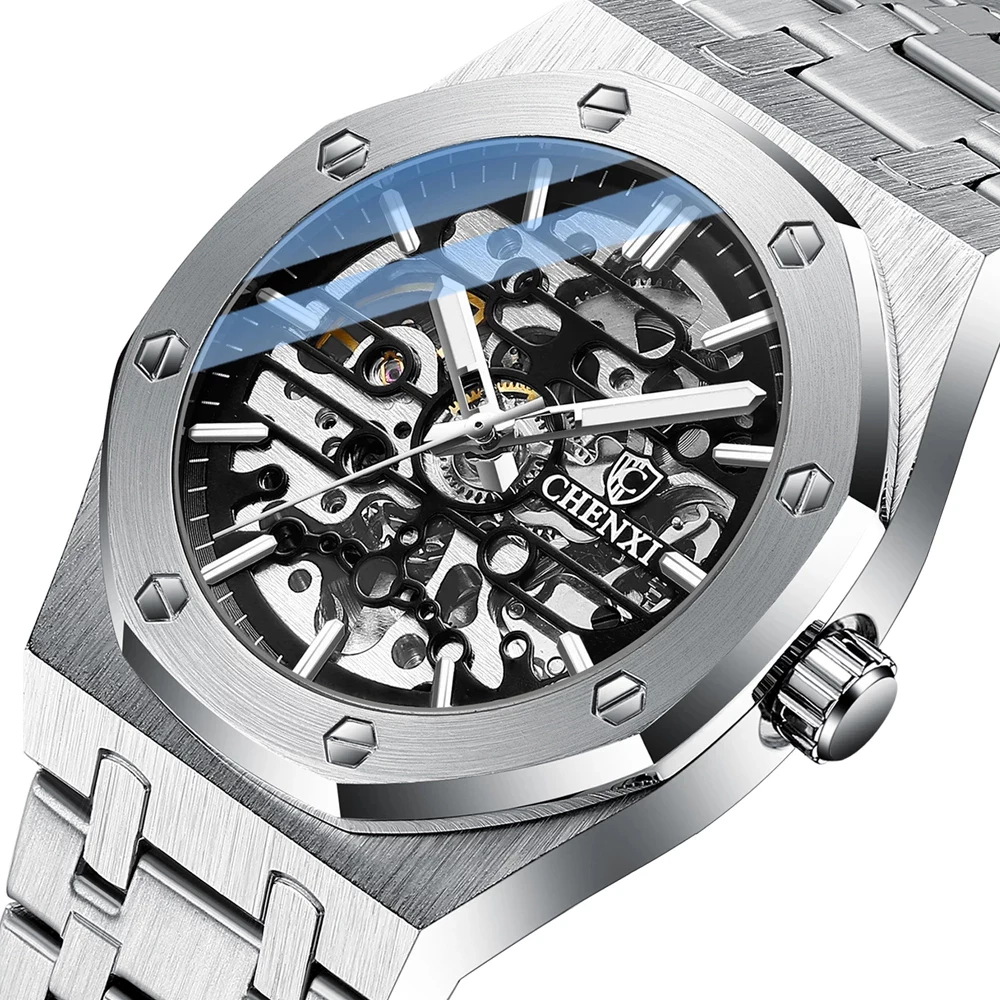 Top Brand Mechanical Tourbillon Wrist Watch Waterproof Business Stainless Steel Sport Hollow Skeleton Automatic Mens Watches