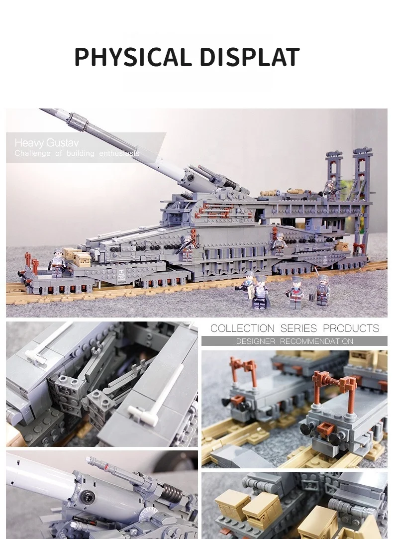 german gustav heavy dora building blocks military railway gun model tank bricks toy gifts for children