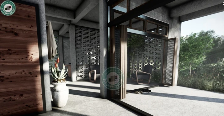 New Prefabricated Industrial Concrete House Decorated with Wood Louvres 2 Storey Modern House in Thailand