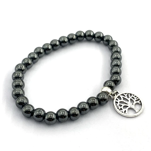 Wholesale 6mm Hematite Gemstone Beaded Bracelets With A Buddha Head Bead