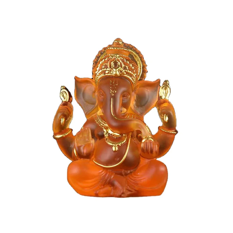 2023 Hindu Sitting Elephant Statue Wholesale resin crystal Indian Elephant God Buddhism Decorations Anime High End Liuli Statue