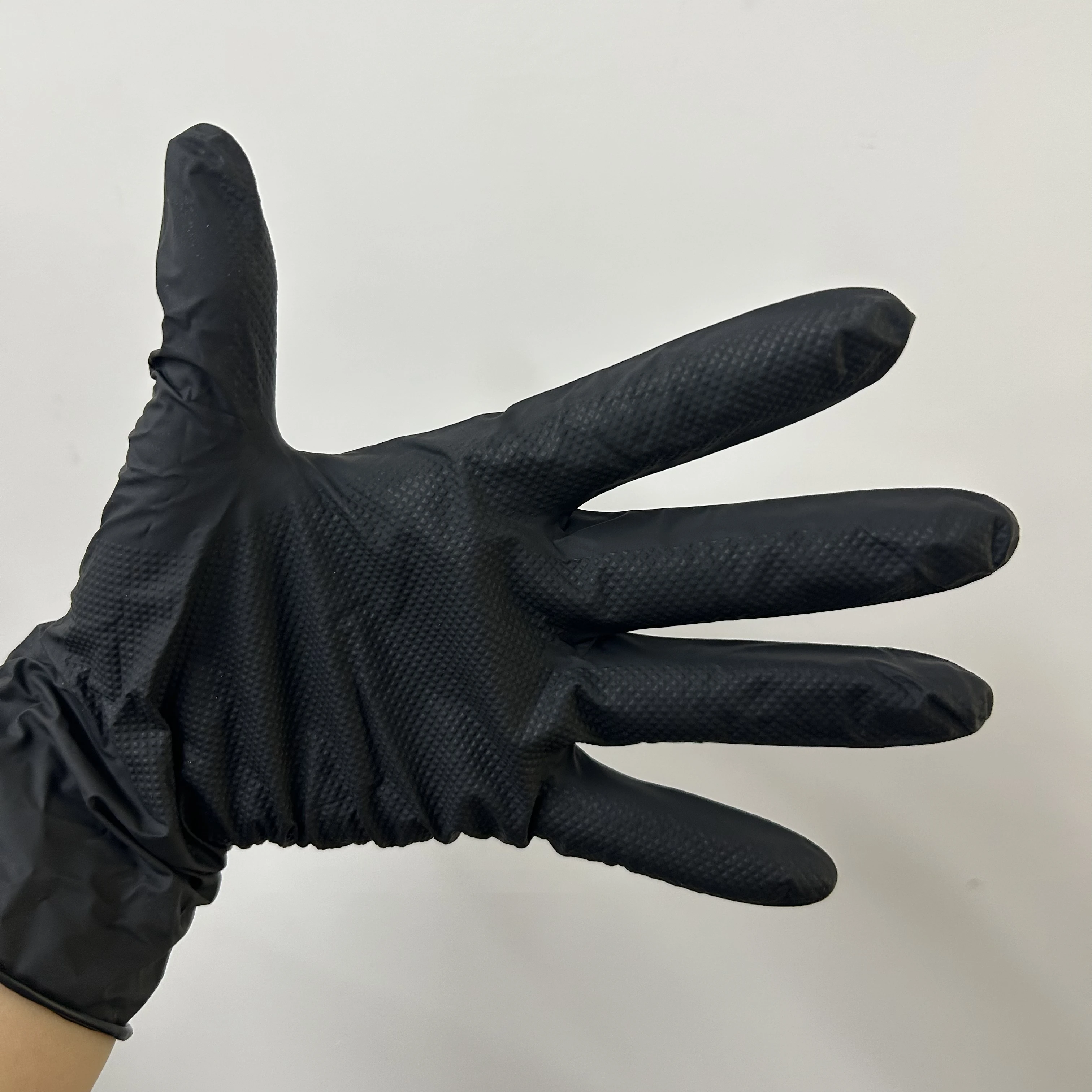 Heavy Duty 8 Mil Nitrile Gloves Black Orange Industrial Diamond Texture Waterproof Anti-Slip for Car Repair Garage Use Working