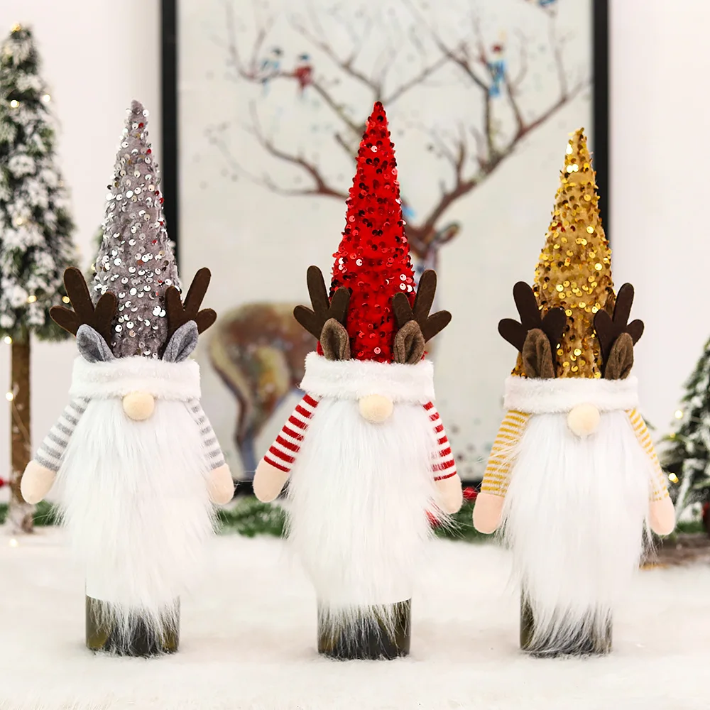 2024 New Hot Sale Champagne Red Wine Bottle Cover For Christmas Decoration Party Festival Supplies Ornament In Stock Santa Claus