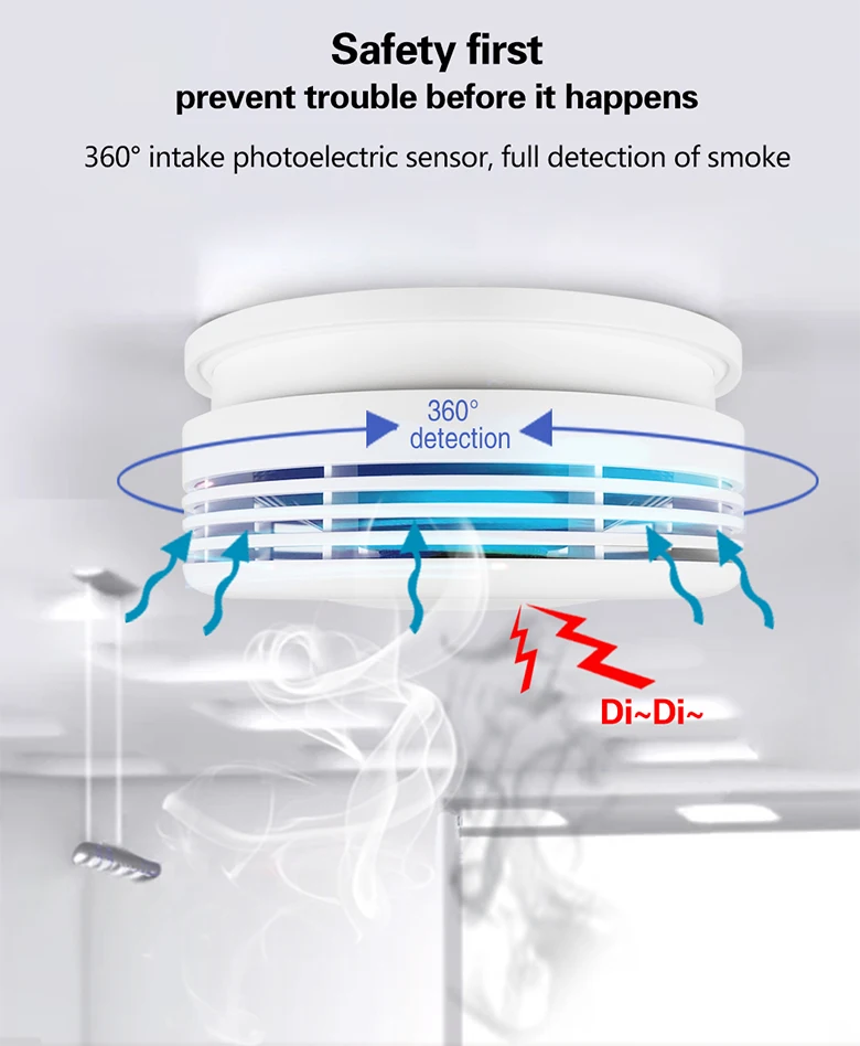 Smart Home Tuya App Alexa Google Home WiFi Standalone Independent 9v alkaline Battery Fire Alarm Smoke Detector Sensor