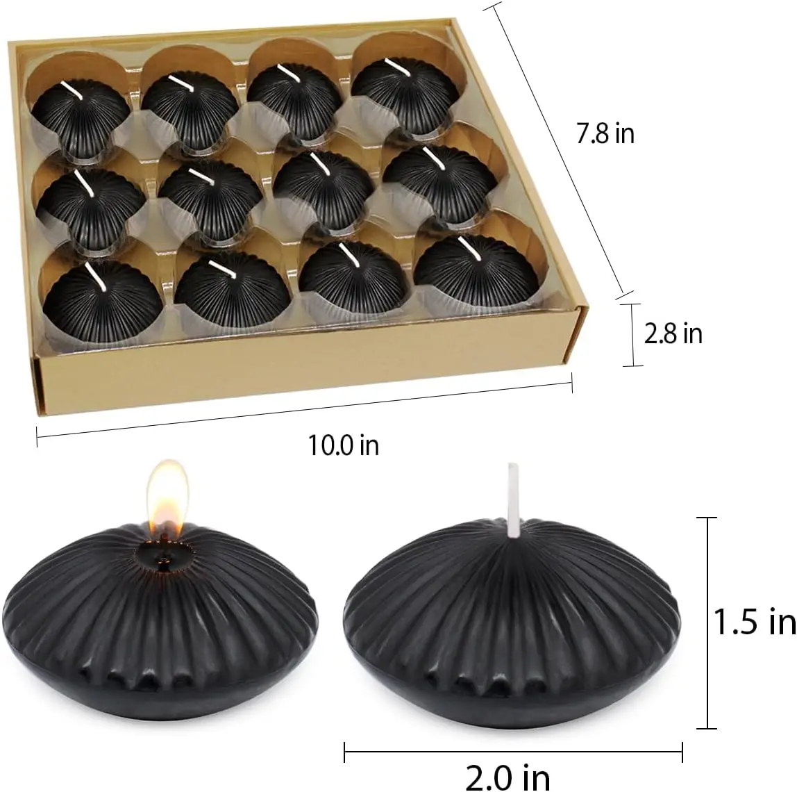 New Design Hand Poured Paraffin Wax Dinner Candles 2 Inch Unscented Black Floating Water Candle For Halloween Holiday Decoration