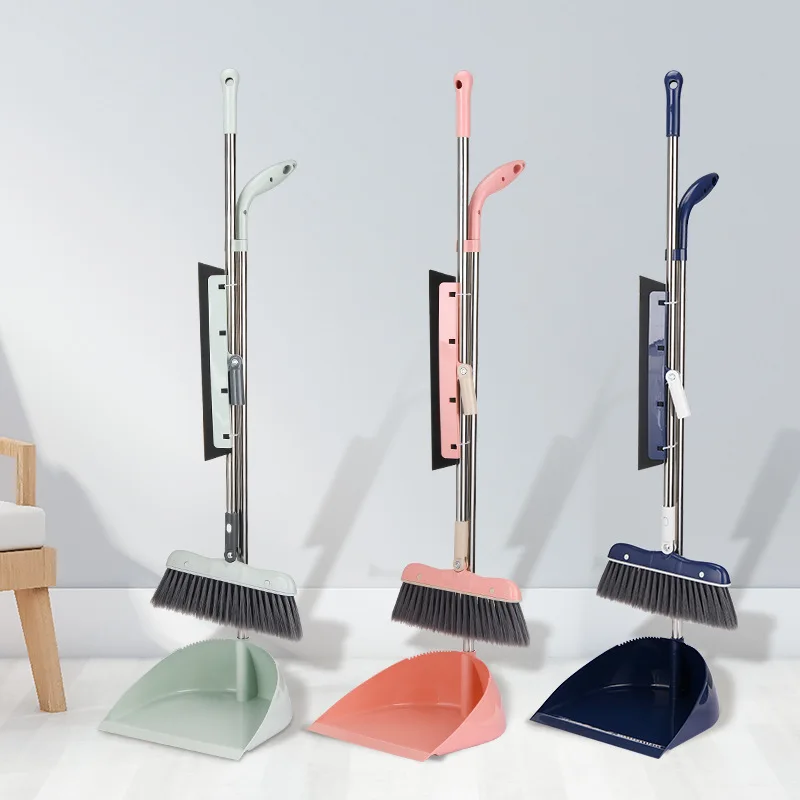 Office stainless steel rod broom dustpan window brush three piece set for multifunctional cleaning