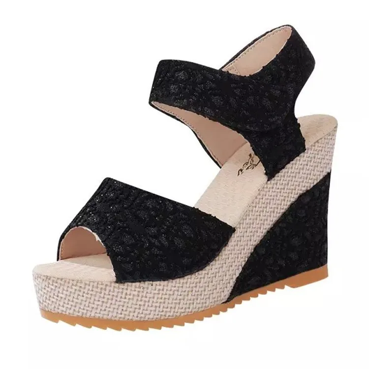 New summer ladies high heel shoes women wedge heel sandals, fish-toe magic tape sandals female heel shoes