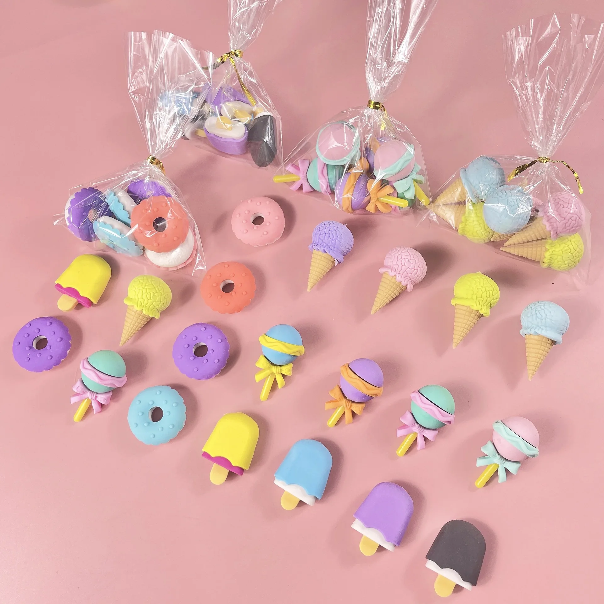 3D Kawaii fancy creative puzzle reassemble dough Chocolate ice cream Popsicle lollipop rubber eraser set for kindergarten prize