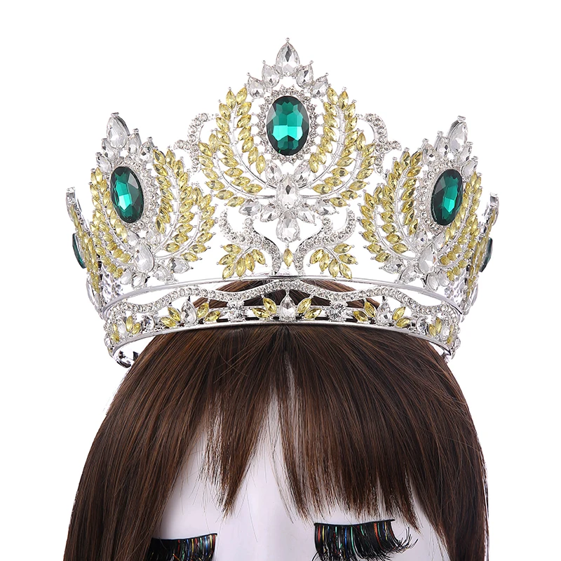 Europe And The United States Super-sized Bride Crown Beauty Pageant Crown For Queens Baroque  Yellow Crystal Full  Crown