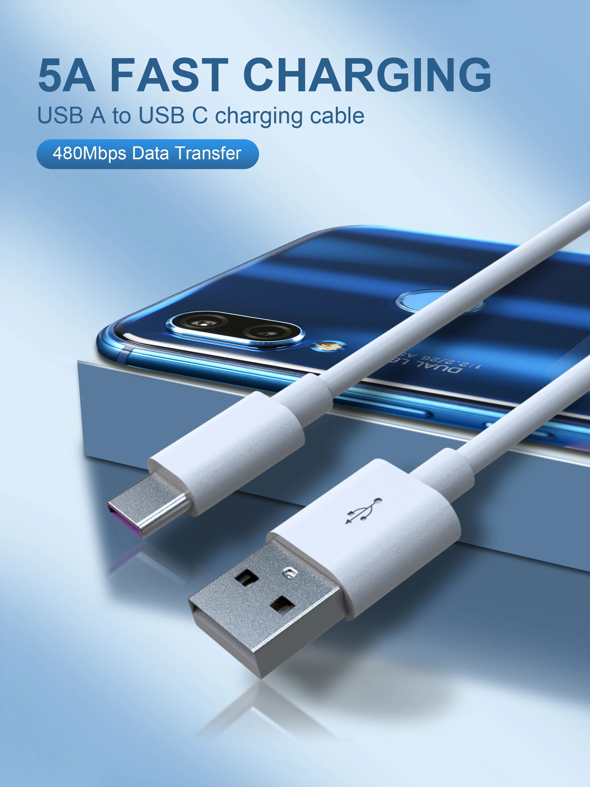  Сверхбыстрый зарядный кабель 5 А Type-C USB A-USB C для передачи данных Huawei
