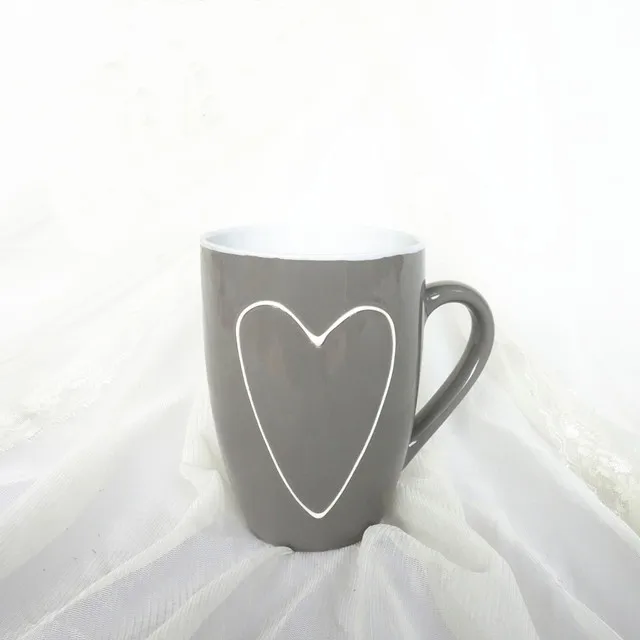 Coffee Mug In Grey Color Tea Mug Round Shape Sublimation Ceramic Milk Coffee Cup With Heart Pattern