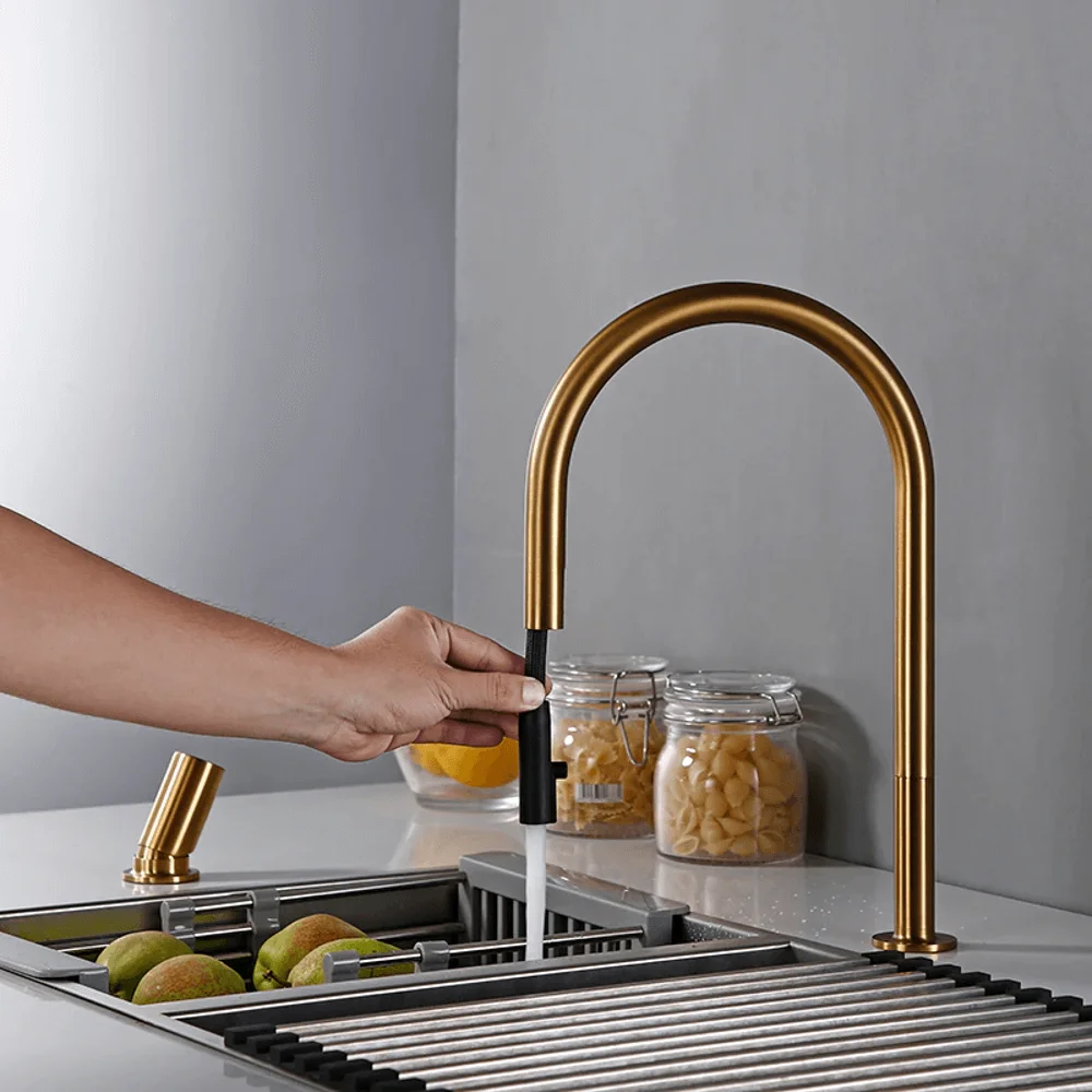 FLG Elegant Kitchen Faucet with Pull Out Spout Tap Water Mixer Desk Mounted LEAD-FREE HIGH ARC Solid Brass