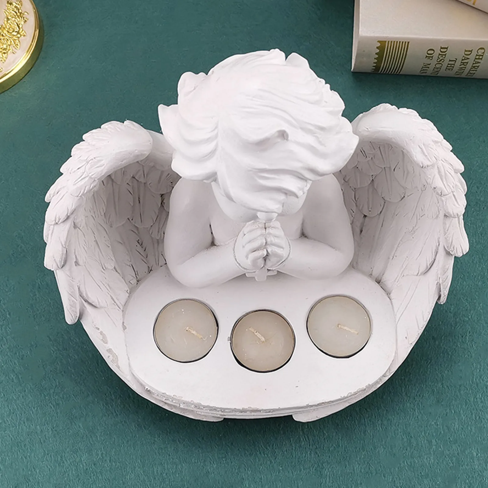 Angel Candle Holder Decoration Statue Table Resin Figurine Sculpture Ornaments Candlestick European Durable Office Home Decor