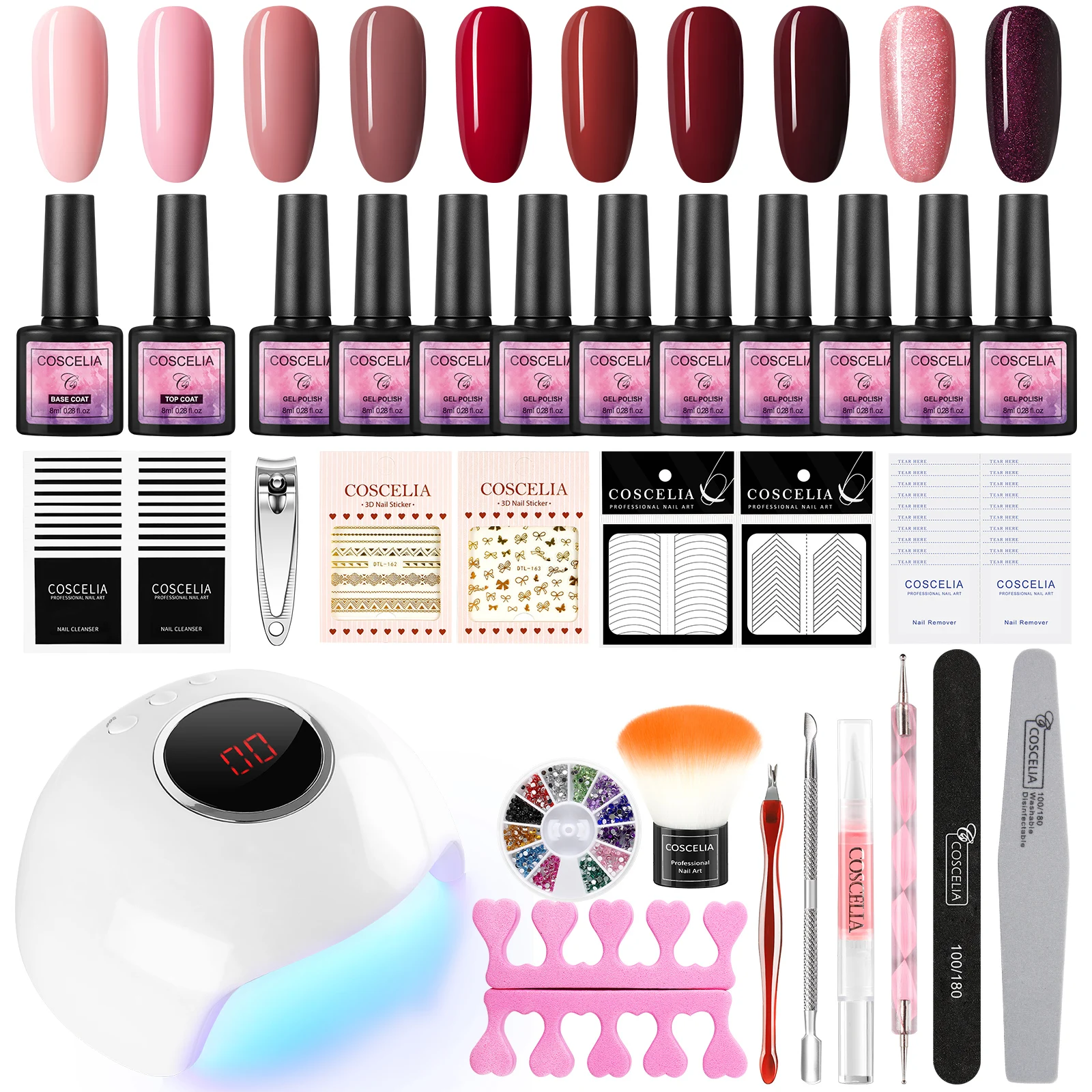 Маникюрный набор COSCELIA с сушилкой для ногтей, профессиональный набор для нейл-арта с лампой, Собственная Марка, салонный Набор для начинающих