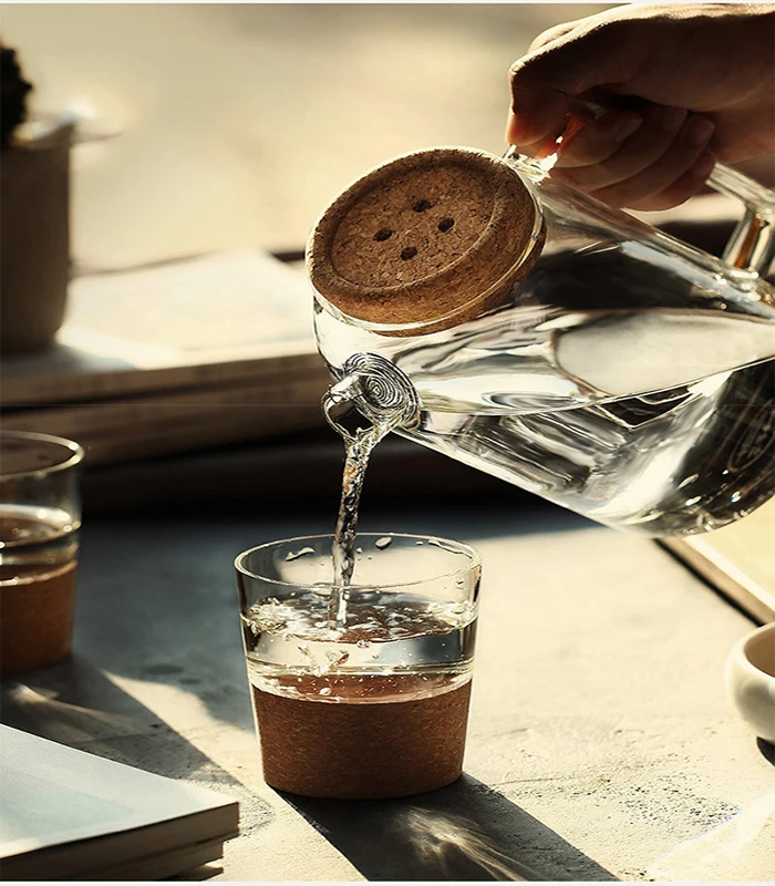 42oz/1200ml high borosilicate glass Tea Juice hot/cold water jug glass water pitcher with handle cork lid