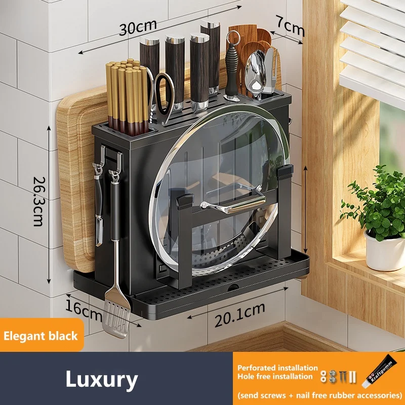 Multifunctional Knife Holder 4 in 1 Wall Mount Knife Blocks Stainless Steel Storage Rack Home Rangement Cuisine Kitchen Tools